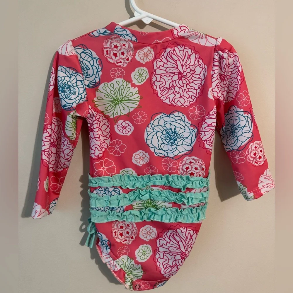 Baby Girl (9-12 mth) Pink Floral Long Sleeve 1 Piece Bathing Swimsuit Rash Guard